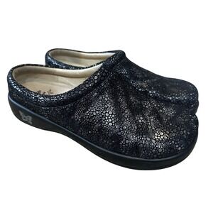 ALEGRIA Womens Black Silver Leather Kayla Clogs Mules Shoes KAY-241 SZ 37 US 7